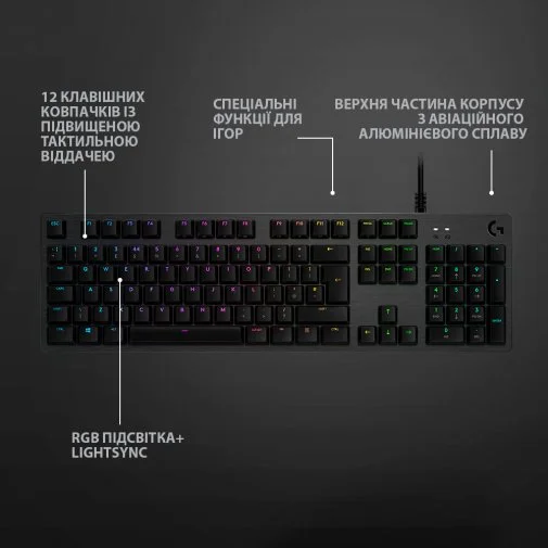 Фото: Клавіатура Logitech G512 Carbon Lightsync RGB Mechanical US GX Blue Black (920-008946) № 22 | KTC