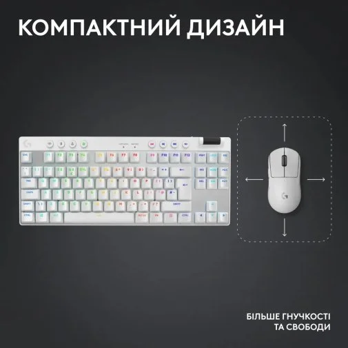 Фото: Клавіатура Logitech G Pro X TKL Lightspeed BT/WL White (920-012148) № 10 | KTC