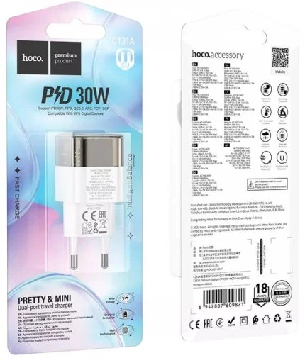 Фото: Зарядний пристрій Hoco C131A PD QC3.0 30W Transparent Black № 6 | KTC