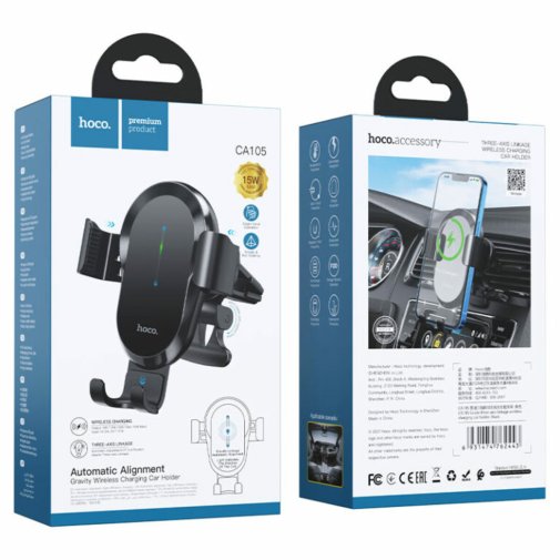 Кріплення для мобільного телефону Hoco CA105 Guide three-axis linkage wireless charging car holder Black (6931474762443)