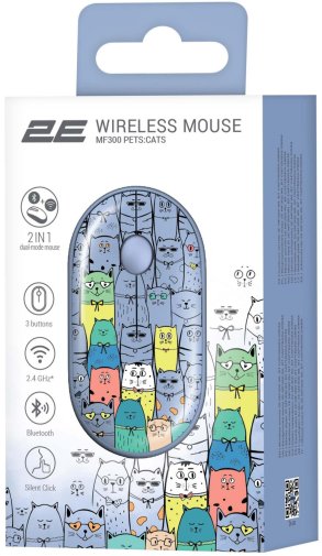 Миша 2E MF300 Pets Cats Silent Wireless Blue (2E-MF300WPETSBL)