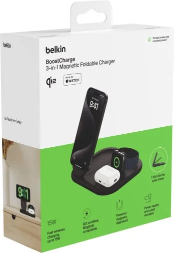 Фото: Бездротова зарядна станція Belkin BoostCharge 3in1 Magnetic Foldable Black (WIZ029VFBK) № 12 | KTC