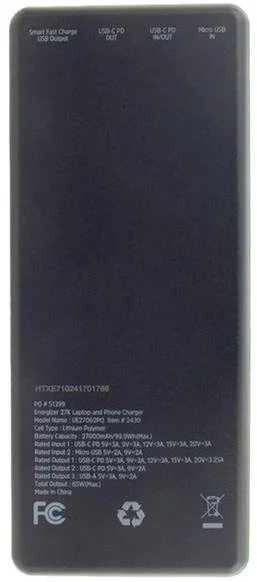 Фото: Батарея універсальна ENERGIZER UE27062PQ 27000mAh 65W Black № 11 | KTC