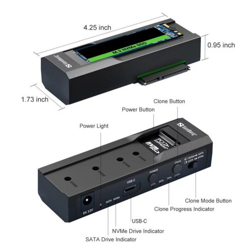 Док-станція Sandberg USB 3.2 Cloner and Dock for M2 / NVMe / SATA (136-49)