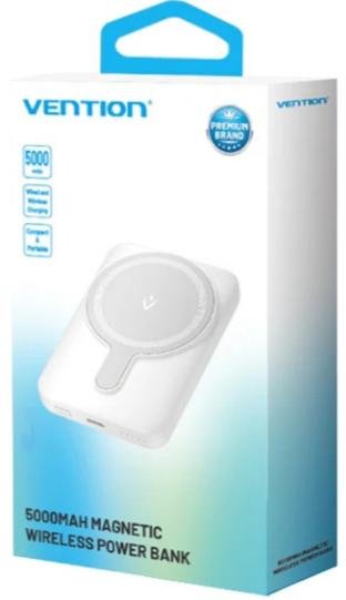  Батарея універсальна Vention 5000mAh Magnetic Wireless 15W White (FHSW0)