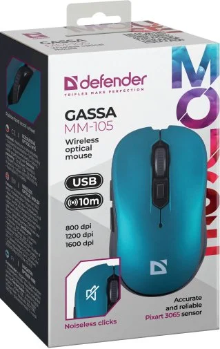 Фото: Миша Defender Gassa MM-105 Wireless Turquoise (52102) № 12 | KTC