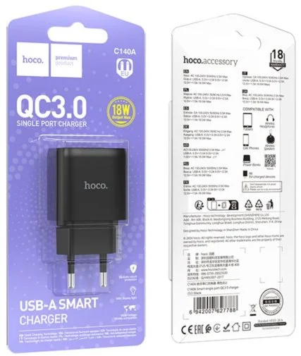Фото: Зарядний пристрій Hoco C140A Smart 18W Black (6942007627788) № 10 | KTC