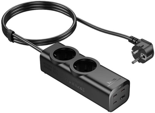 Мережевий фільтр Hoco NS10 Wisdom 4xUSB 2/2m Black (6942007638500)