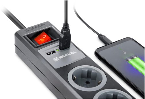 Мережевий фільтр Real-EL RS-3 2xUSB 3/1.8m Black (EL122500001)