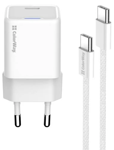 Фото: Зарядний пристрій ColorWay GaN Mini 25W White with Type-C/Type-C (CW-CHS052PDC-WT) № 18 | KTC