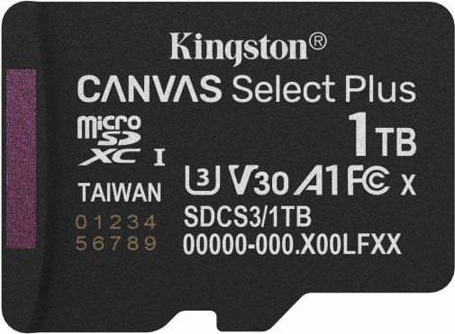 FLASH пам'ять Kingston Canvas Select Plus Gen3 UHS-I U1 V30 A1 Micro SDXC 1TB with adapter (SDCS3/1TB)