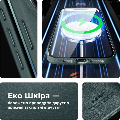 Фото: Чохол ArmorStandart for Apple iPhone 15 - FAKE Leather Case Sequoia Green (ARM76291) № 9 | KTC