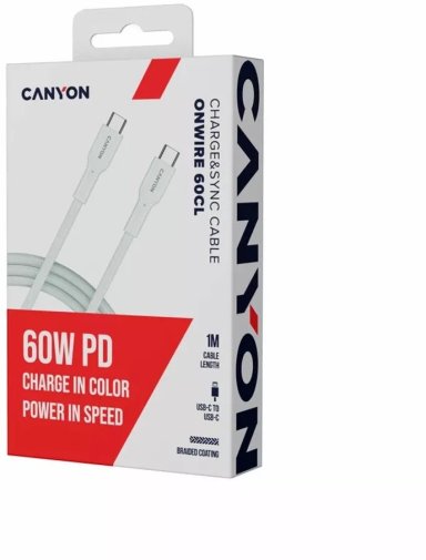 Кабель Canyon OnWire 60CL 60W Type-C / Type-C 1m White (CND-CCAP60AB10W)