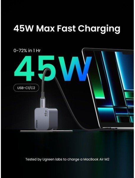 Зарядний пристрій UGREEN X707 45W PD GaN Tech Charger Space Gray (X707/35008)