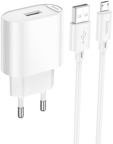 Зарядний пристрій Hoco C109A Fighter 10.5 White with AM / MicroUSB (6942007656603)