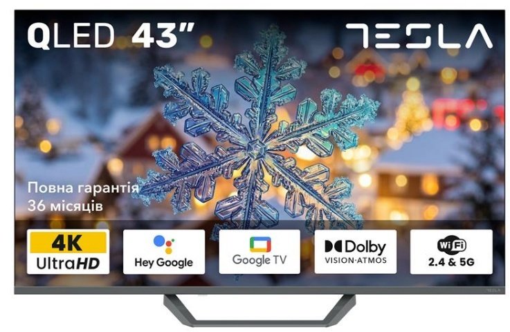 Телевізор QLED Tesla Q43E655GUS (Google TV, Wi-Fi, 3840x2160)