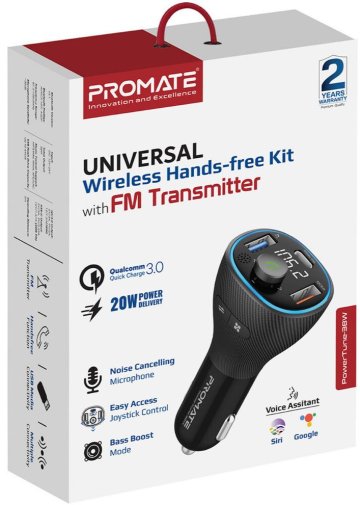 FM-трансмітер + АЗП Promate PowerTune-38W Black (6959144060217)