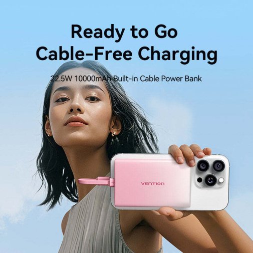 Батарея універсальна Vention FHZL0 10000mAh, 1xUSB, 1xType-C, 1xLightning, 22.5W, Gradient Blue