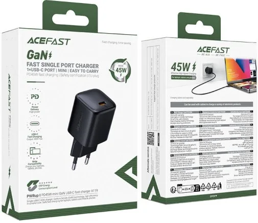 Фото: Зарядний пристрій Acefast A119 GaN 45W Black (6974316285007) № 10 | KTC