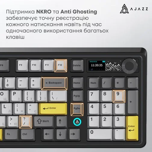 Фото: Клавіатура Ajazz AK980 V2 Maillard Switch WL/BT/USB Black/Grey/Yellow (AK980-V2-M-BGY) № 33 | KTC