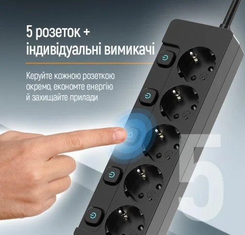 Фото: Мережевий фільтр ColorWay PSEA55SBK 5/2m Black (CW-PSEA52SBK) № 20 | KTC