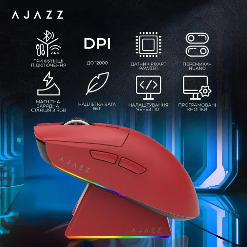 Фото: Миша Ajazz AJ139 V2 MC WL/BT/USB Red (AJ139-V2-MC-R) № 28 | KTC
