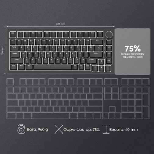 Клавіатура Ajazz AK820 Red Switch ENG/UKR USB Black (AK820-R-B)