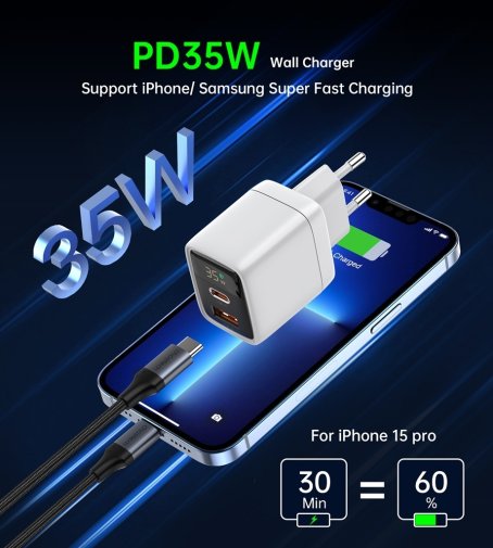 Зарядний пристрій Choetech PD6052 35W White (PD6052-EU-WH)
