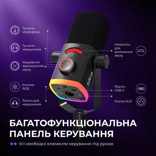 Фото: Мікрофон Fifine AM8PROS XLR/USB Black № 20 | KTC