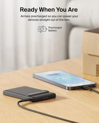 Фото: Батарея універсальна Belkin BoostCharge Slim 5000mAh 20W Qi2 15W with Kickstand Black (BPD011HQBK) № 31 | KTC