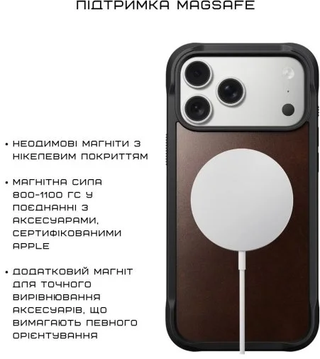 Фото: Чохол Nomad for Apple iPhone 17 Pro - Rugged Leather Horween Rustic Brown (NM011819858) № 22 | KTC