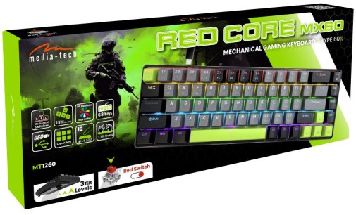 Клавіатура, Media-Tech MT1260 Red Core MX60 ENG/UKR USB, Black ( Gaming )