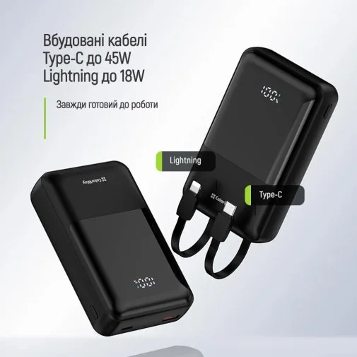 Фото: Батарея універсальна ColorWay DigiPower 20000mAh 45W Built-in Cable Type-C/Lightning (CW-PB200LP04BK) № 20 | KTC