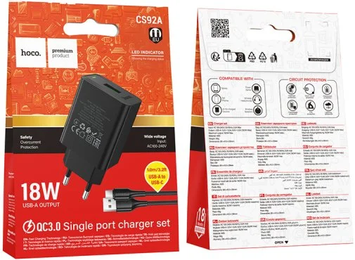 Фото: Зарядний пристрій Hoco CS92A Leader 18W Black with AM/Type-C (6942007671057) № 17 | KTC