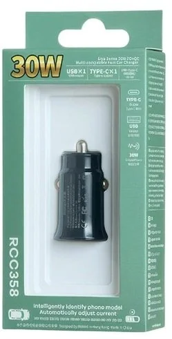 Фото: Автомобільний зарядний пристрій Remax RCC358 QC PD 30W Black (6954851217466) № 4 | KTC