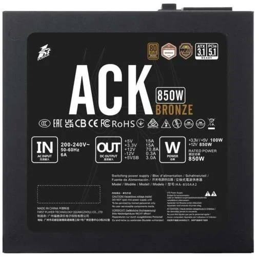 Фото: Блок живлення 1stPlayer 850W ACK Bronze HA-850AA2 (ACK-BRZ-850-BK-EU) № 10 | KTC
