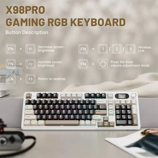 Фото: Клавіатура Attack Shark X98 Pro WL/BT/USB Cheese White (X98PROCW_AS) № 19 | KTC