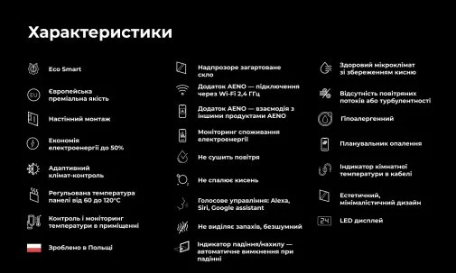 Фото: Інфрачервоний обігрівач AENO Premium Eco Smart Quadro Wall Heater Black (AGH0012S) № 37 | KTC