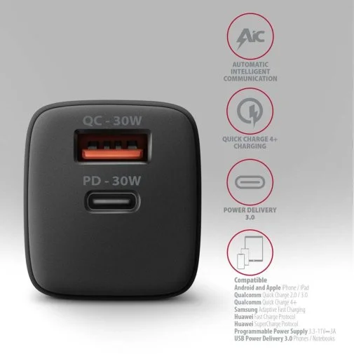 Фото: Зарядний пристрій Axagon ACU-PQ30 PD QC3.0 30W Black № 12 | KTC