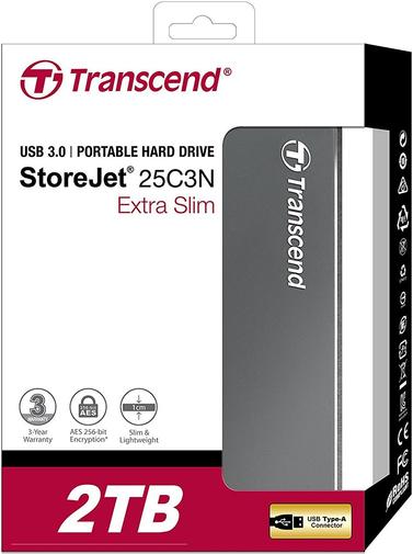 Зовнішній жорсткий диск Transcend StoreJet 25C3 (TS2TSJ25C3N) 2 ТБ сірий