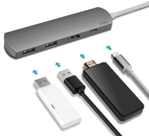 USB-хаб WIWU Adapter T3 Plus USB-C to USB-C/HDMI/2xUSB3.0 Grey (T3 plus)