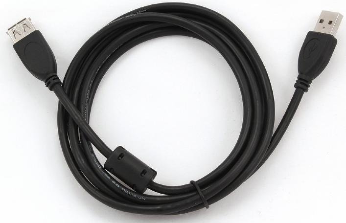 Кабель USB 2.0 (AM/АF) 1.5м, Cablexpert, з феритом, Black