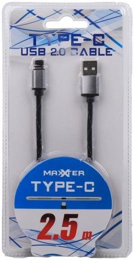 Кабель Maxxter premium AM / Type-C 2.5m Black (ACT-USB2-AMCM-2.5M)