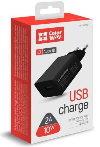Зарядний пристрій ColorWay Auto ID USB 2A 10W Black (CW-CHS012-BK)