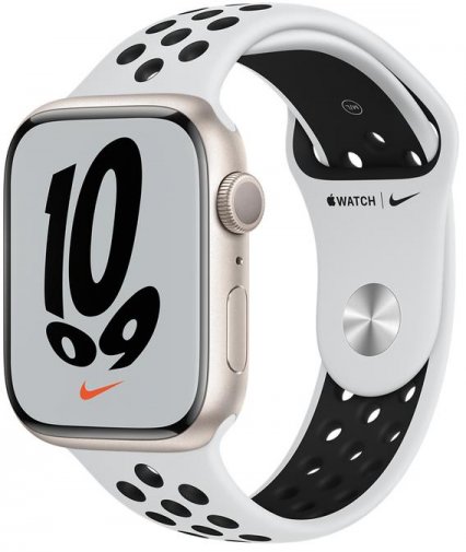 Смарт годинник Apple Watch Nike Series 7 GPS 45mm Starlight Aluminium Case with Pure Platinum/Black (MKNA3)
