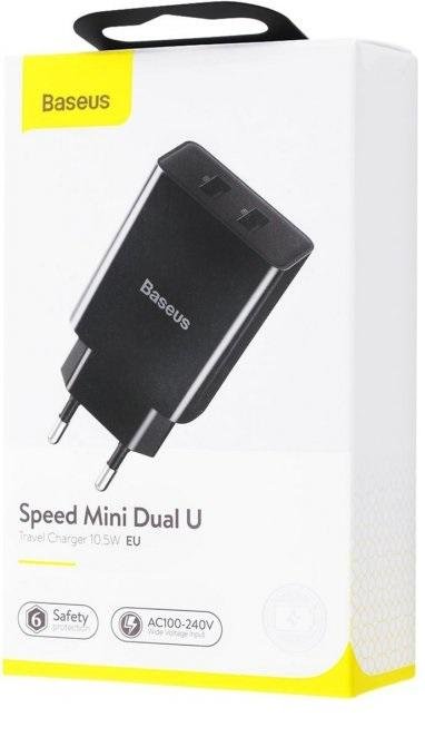 Зарядний пристрій Baseus Speed Mini Dual U Charger 10.5W White (CCFS-R02)