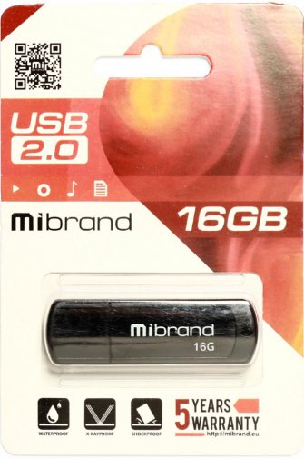 Флешка USB Mibrand Grizzly 16GB Black (MI2.0/GR16P3B)