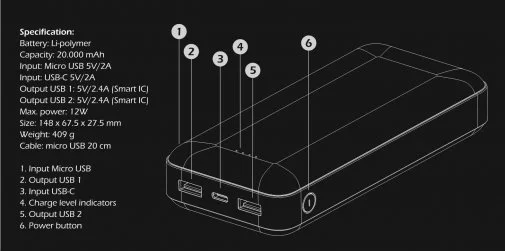 Фото: Батарея універсальна SWISSTEN WORX POWER BANK 20000mAh Black № 7 | KTC
