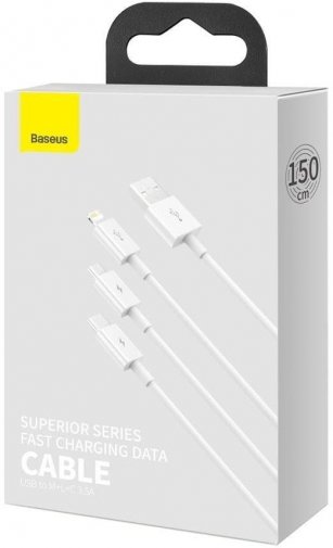 Кабель Baseus Superior AM / Micro USB / Type-C / Lightning 1.5m White (CAMLTYS-02)