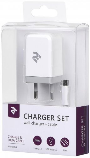 Зарядний пристрій 2E Wall Charger 1USB 2.1A White with cable Micro USB White (2E-WC1USB2.1A-CM)